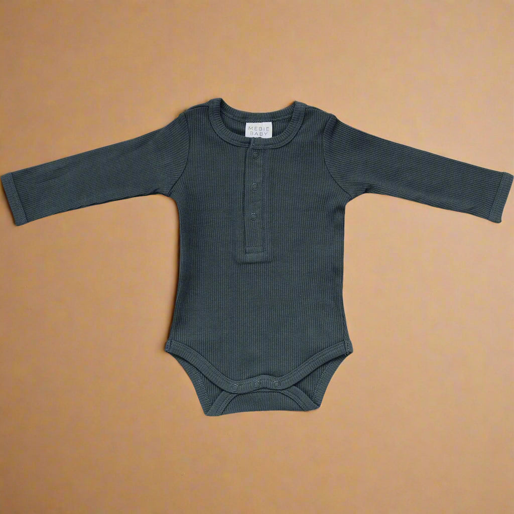 Charcoal Organic Snap Long Sleeve Ribbed Bodysuit