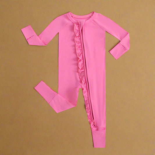 Perfectly Pink Ruffled Zipper Baby Romper