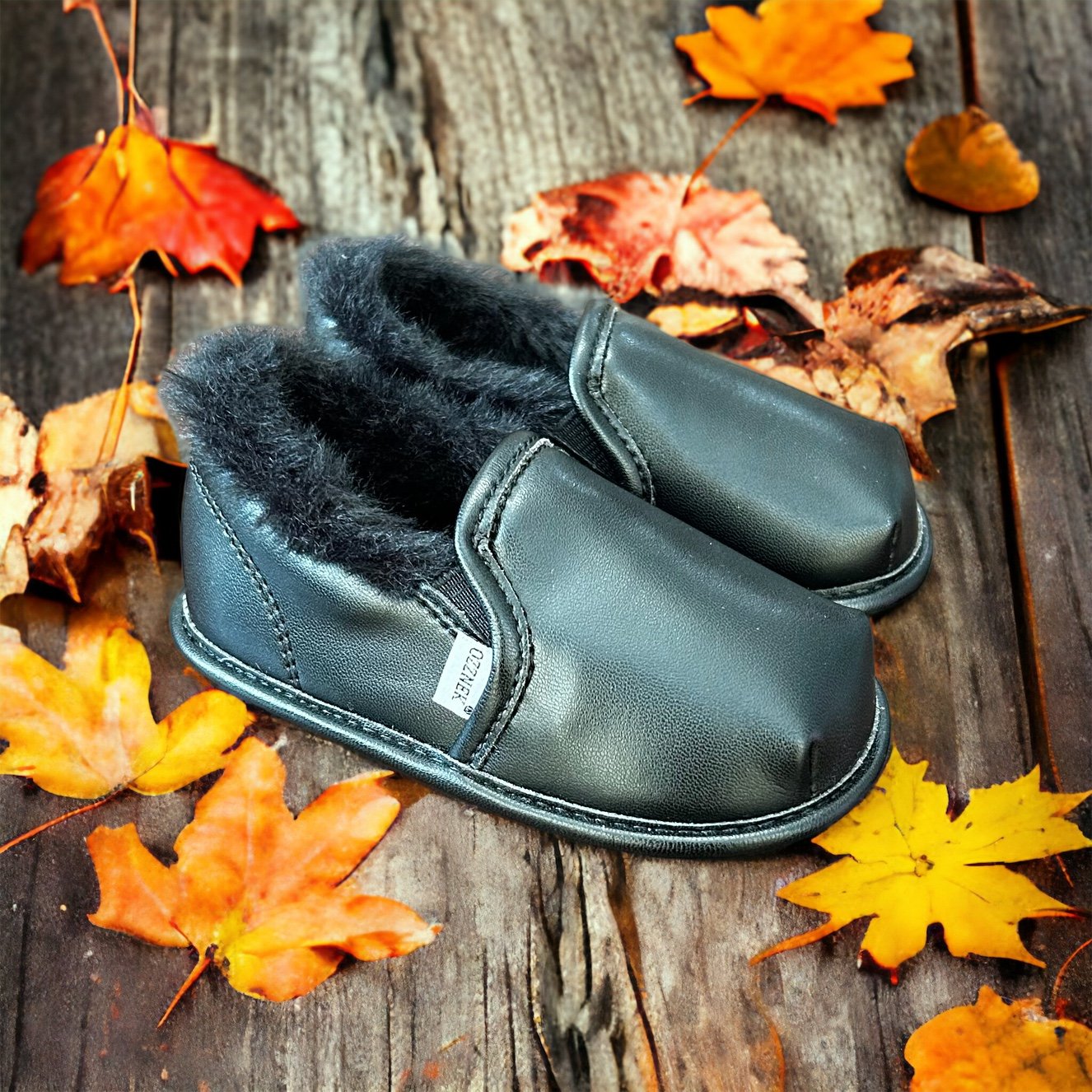 Black Slip-On Shoe Top with Faux-Fur Lining