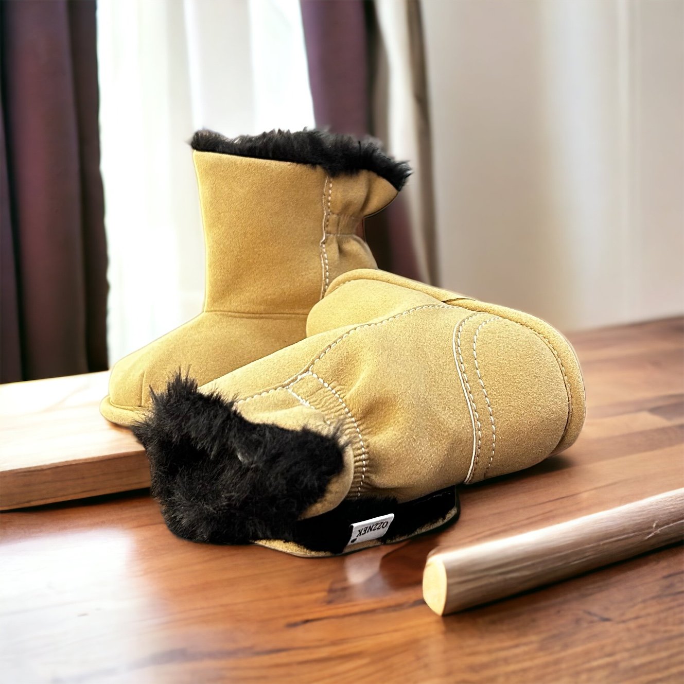 Taupe Boot Top with Black Faux-Fur Lining