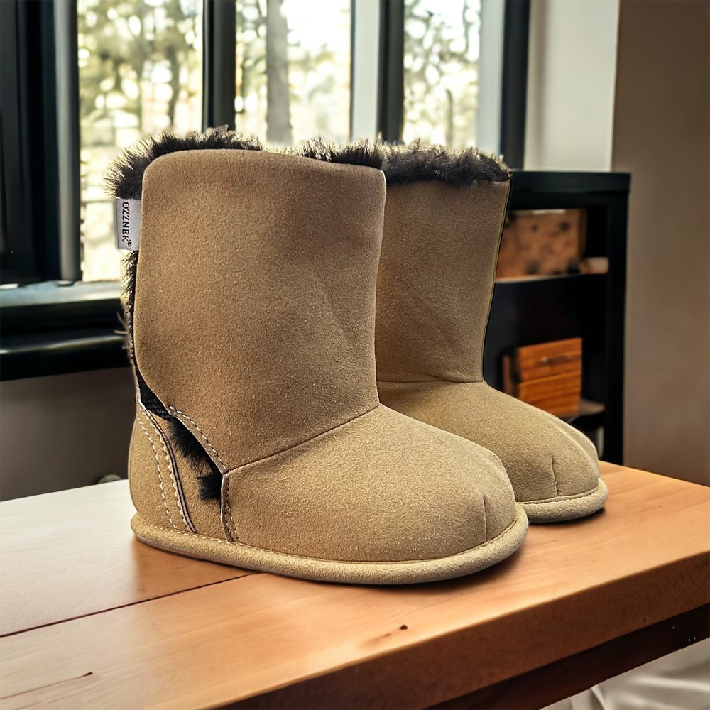 Taupe Boot Top with Black Faux-Fur Lining