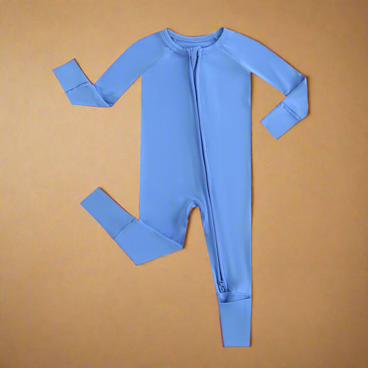 Pure Blue Zippered Baby Romper