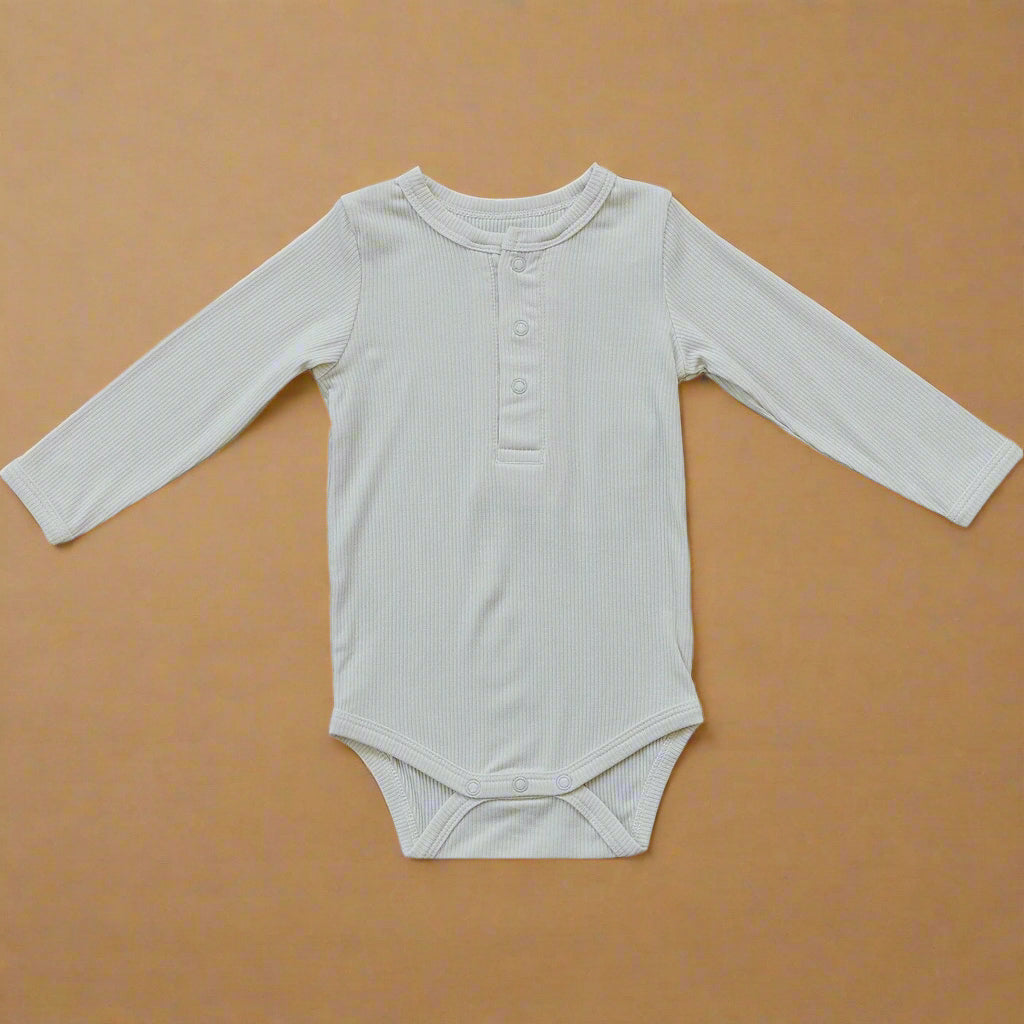 Cream Bamboo Snap Long Sleeve Ribbed Bodysuit