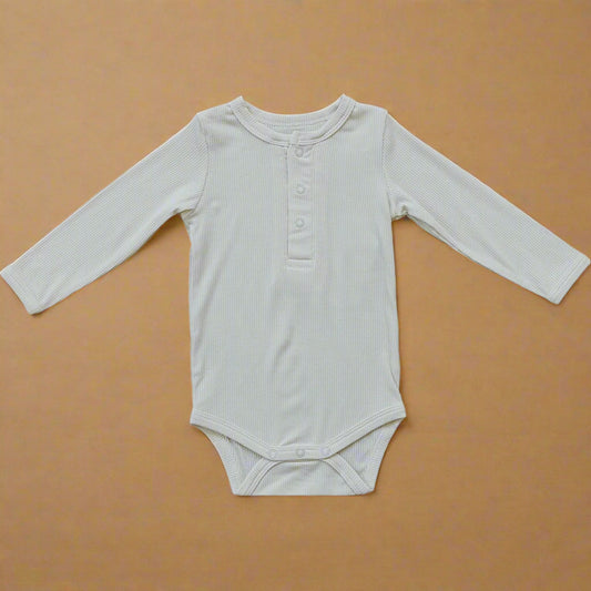 Cream Bamboo Snap Long Sleeve Ribbed Bodysuit
