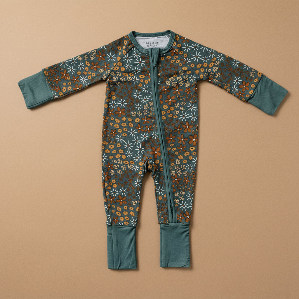Navy Floral Bamboo Zipper