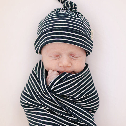 Navy Stripes Ribbed Bamboo Stretch Swaddle