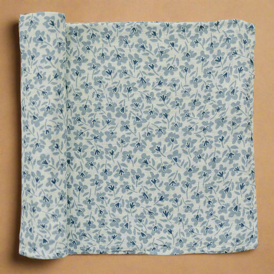 Blue Blossom Muslin Swaddle Blanket